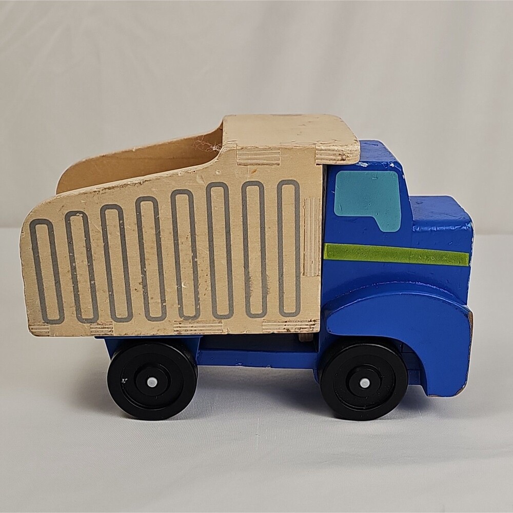 Melissa & Doug Wooden Blue Dump Truck Construction Vehicle Toy Vintage Style